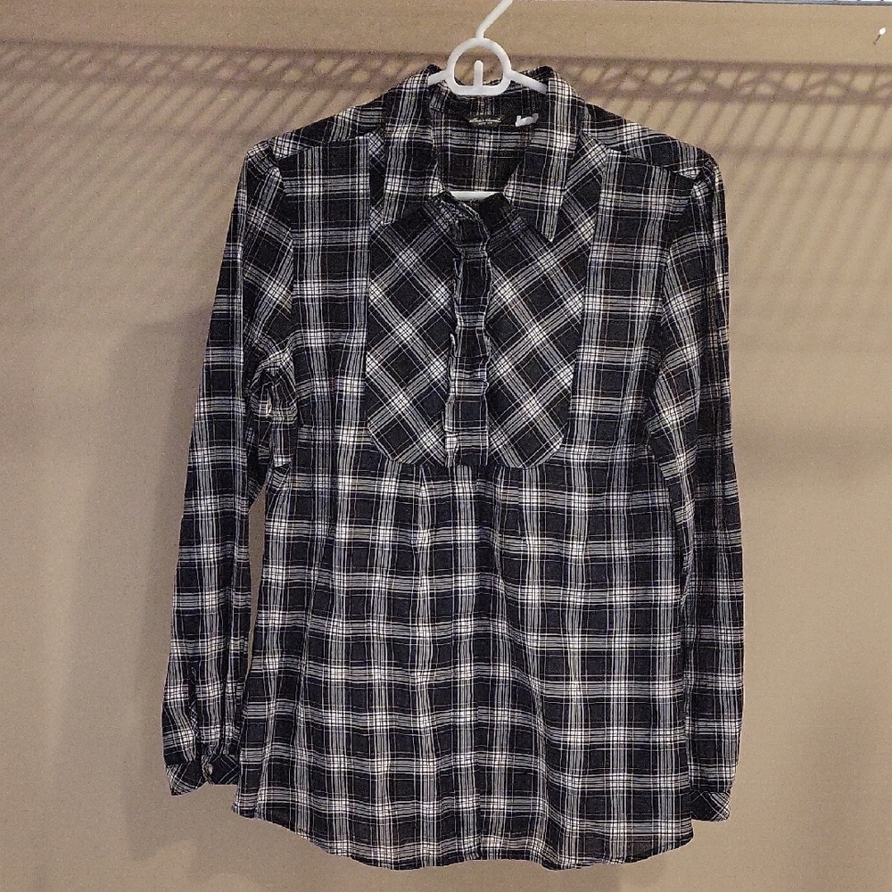 Eddie Bauer Navy and White Plaid Shirt